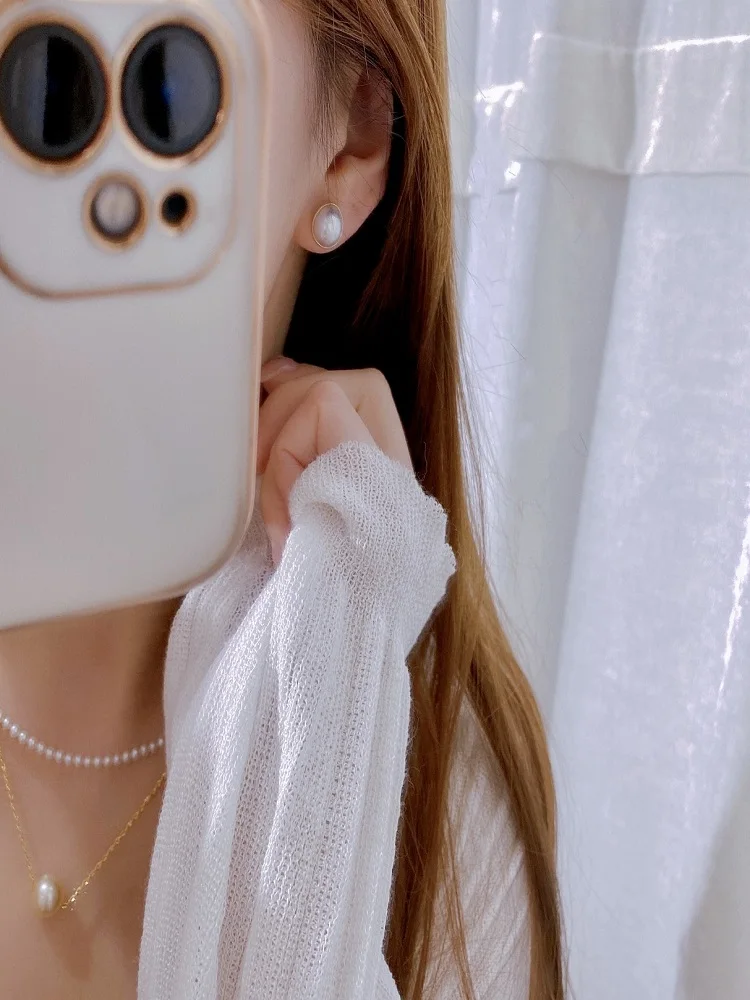 

Серьги-гвоздики из золота G18k, 8 × 10 мм, холодсветильник, австралийский белый, перламутровый белый, толстая Золотая инкрустация, нежные и элег...