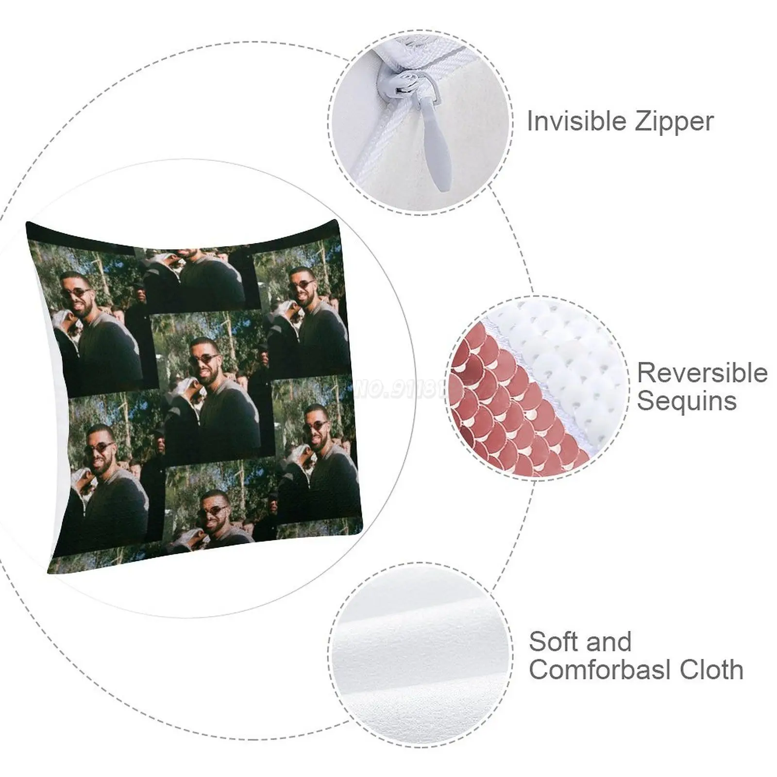 Дрейк Подушка с блестками для пайеток для декора софы, декоративная подушка для вечеринок, крутые солнцезащитные очки с улыбкой.