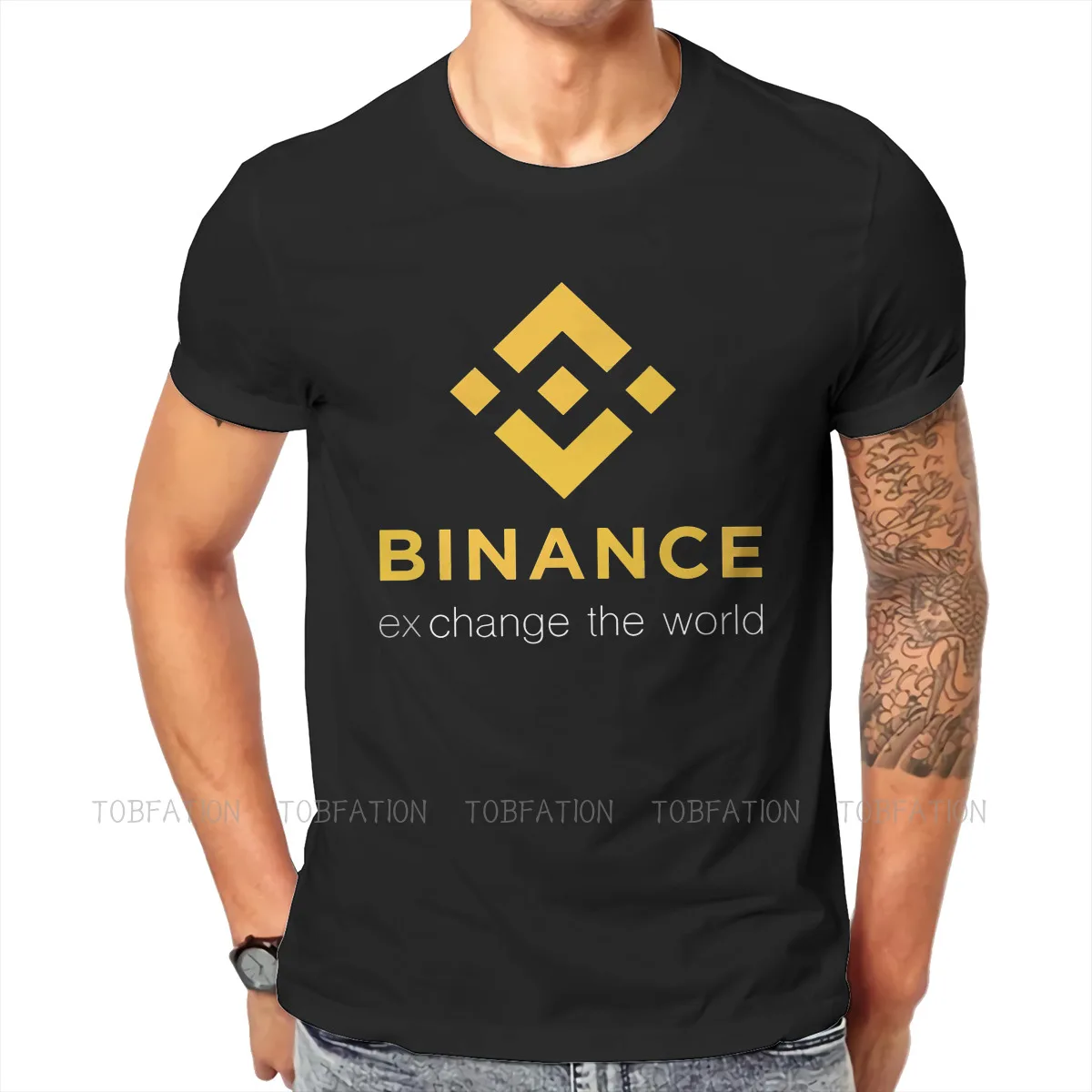 

Binance Exchange The World Crypto Round Collar TShirt Blockchain Fabric Original T Shirt Men Tops New Design Fluffy Big Sale