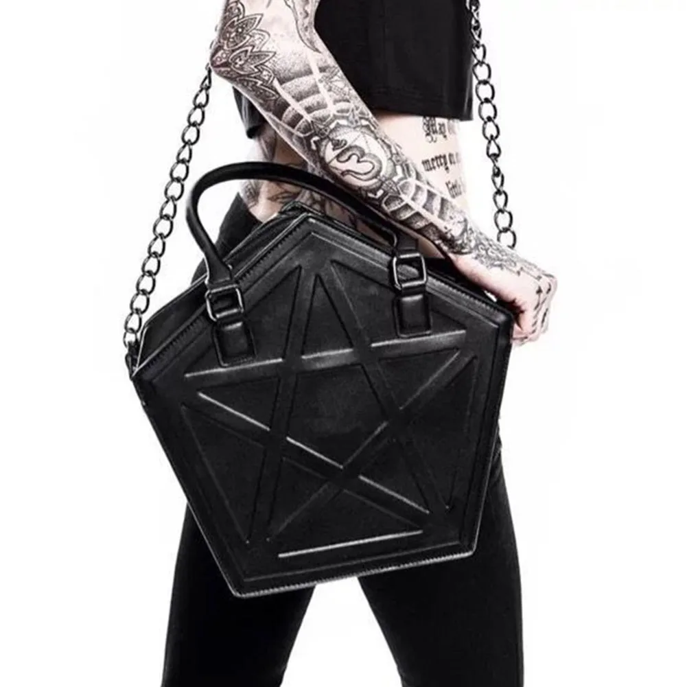 

New Ladies INS HOT Fashion Black Cool Gothic Style Shoulder Bags Cosplay Pentagram Bags Women 2020 Female Chains Handbags