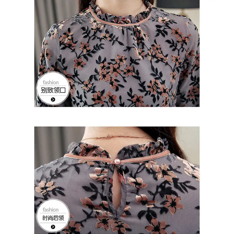 Женская шифоновая рубашка с оборками и принтом весна-осень 2020 Женские топы