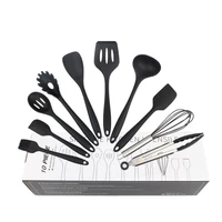 10pcs silicone kitchenware set stainless steel handle spatula whisk tool non stick cooking tool with box