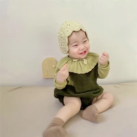 spring new toddler kids clothes baby girl autumn lovely lotus leaf collar knit topsfashionable corduroy suspenders 2pcs sets