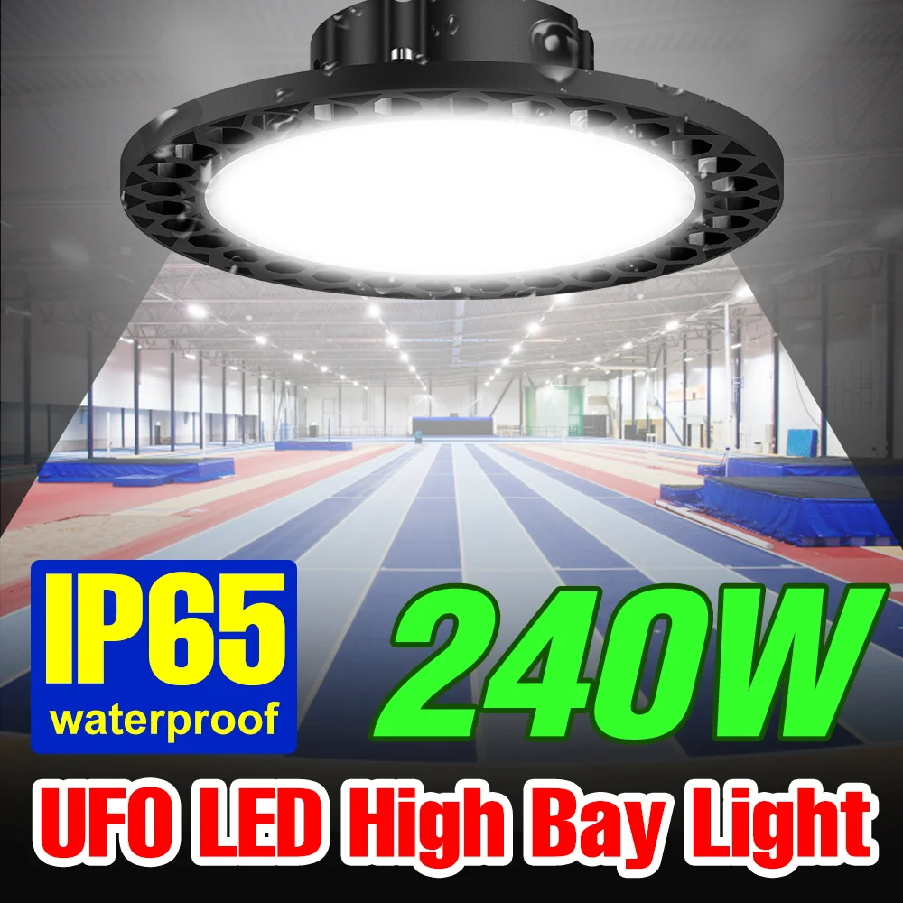 

Светодиодные светильники для гаража, 220 В, потолочная лампа в виде НЛО, лампа для высоких промышленных помещений, 100 Вт, 150 Вт, 200 Вт, 240 Вт, свето...