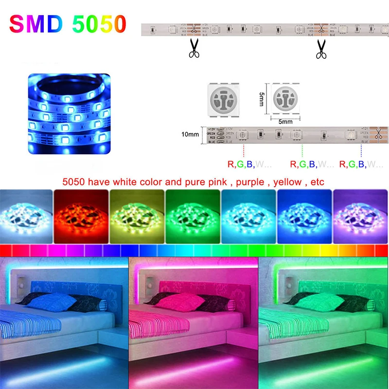 Гибкая светодиодная RGB-лента 5 м 12 В постоянного тока 10 15 | Освещение