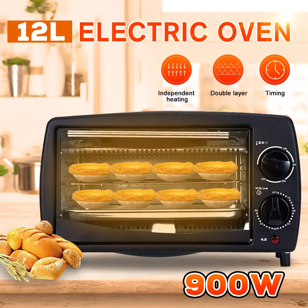 

900W 220V Mini Oven Multifunctional Household Electric Oven Intelligent Timing Kitchen Baking Toaster Grilled Chicken Wings