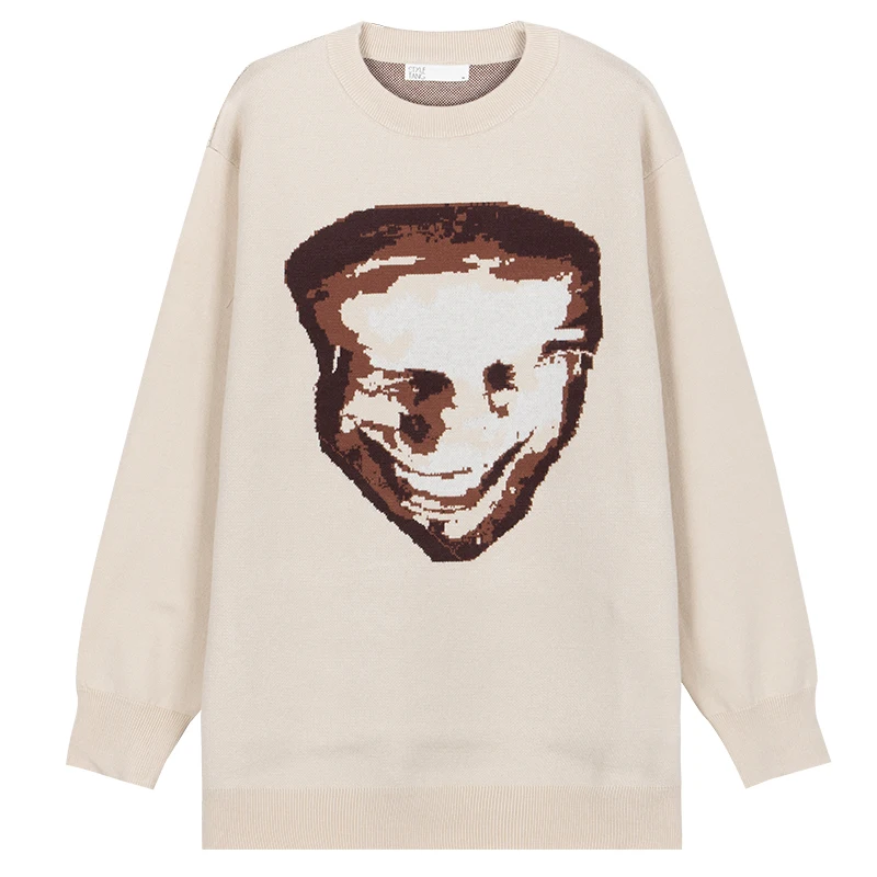 

High Street Pullover Casual Loose Thickening Crew Neck Cartoon Print Sweater Warm Clothes Y2K Oversized Embroidered Park Size