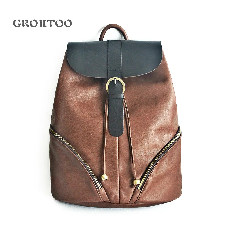 

GROJITOO 2020 Ffirst многослойный женский рюкзак из воловьей кожи вместительный кожаный рюкзак ручной работы мужской и женский рюкзак