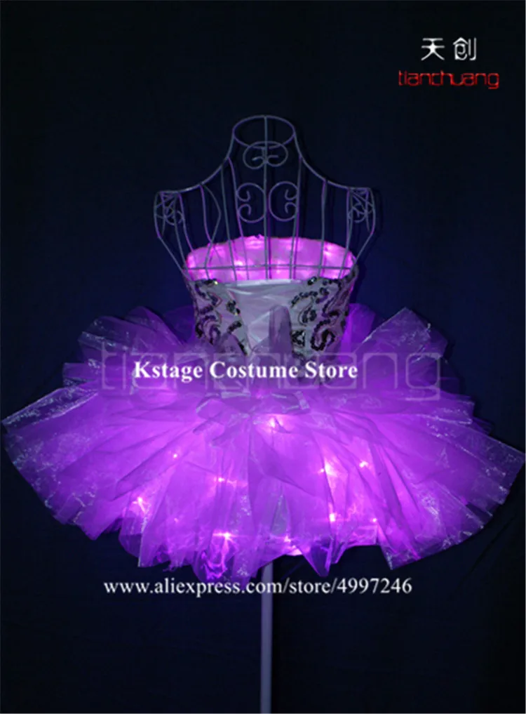 DMX programmable led light dress party wears luminous stage dance costume glowing RGB ballet skirt colorful full color clothe ds images - 6
