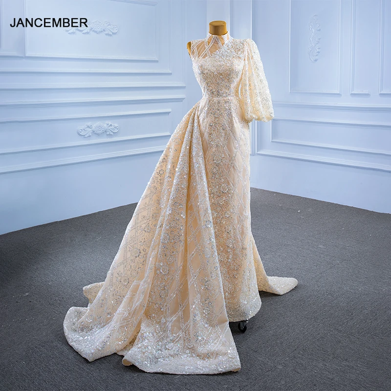 J67268 JANCEMBER роскошное шикарное свадебное платье с высокой горловиной и аппликацией