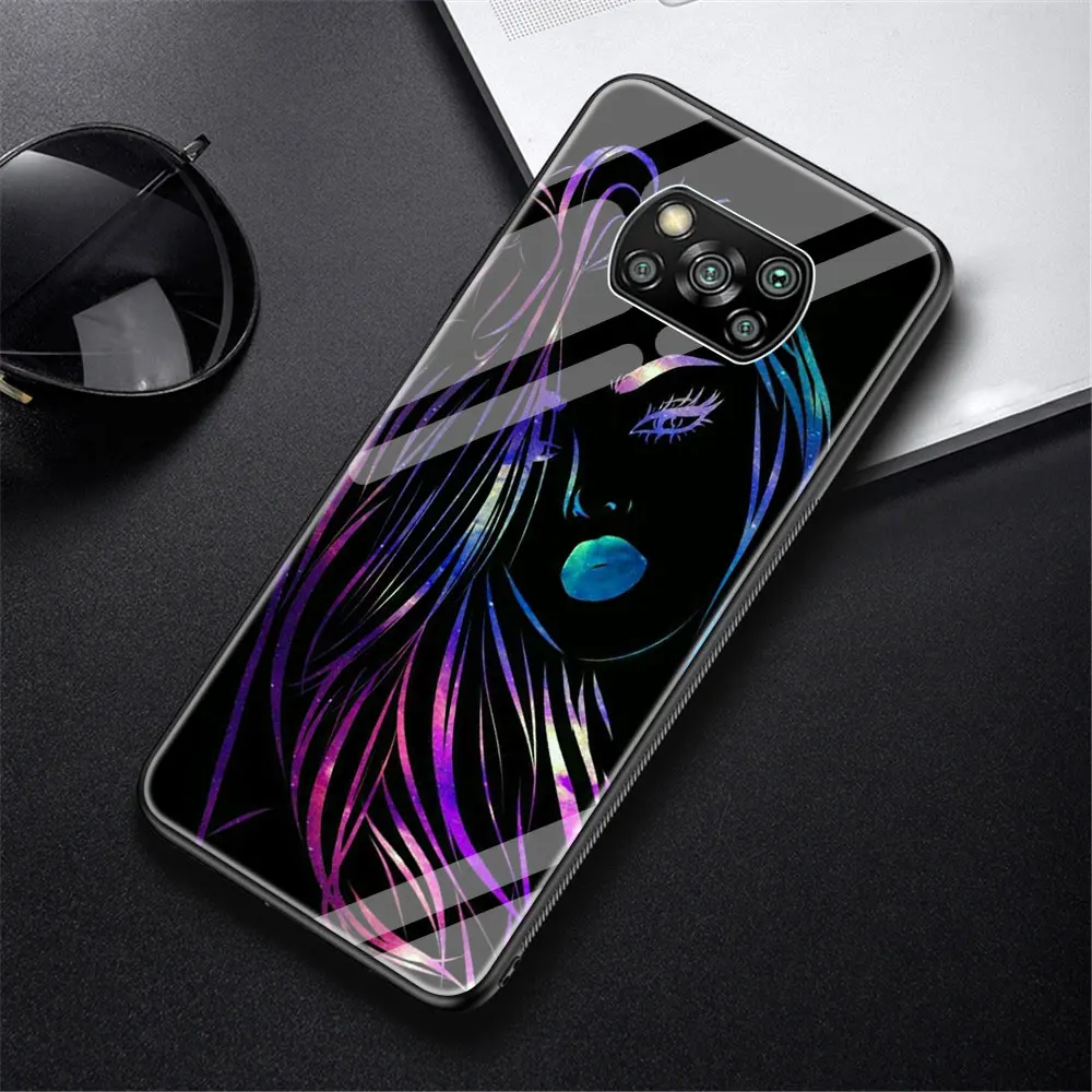 

Cute Starlight girl Cover Case for Xiaomi Mi Poco X3 NFC Note 10 Lite 9T 10T Pro CC9E 10S Tempered Glass Soft Edge Shell