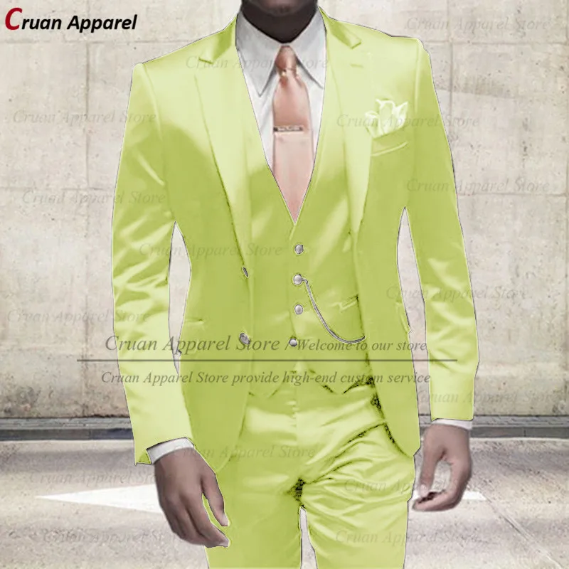 

2022 Latest Elegant Shiny Grass Green Suits for Men Slim Fit Groomsmen Groom Wedding Tuxedo Colorful Blazer Waistcoat Pants Set