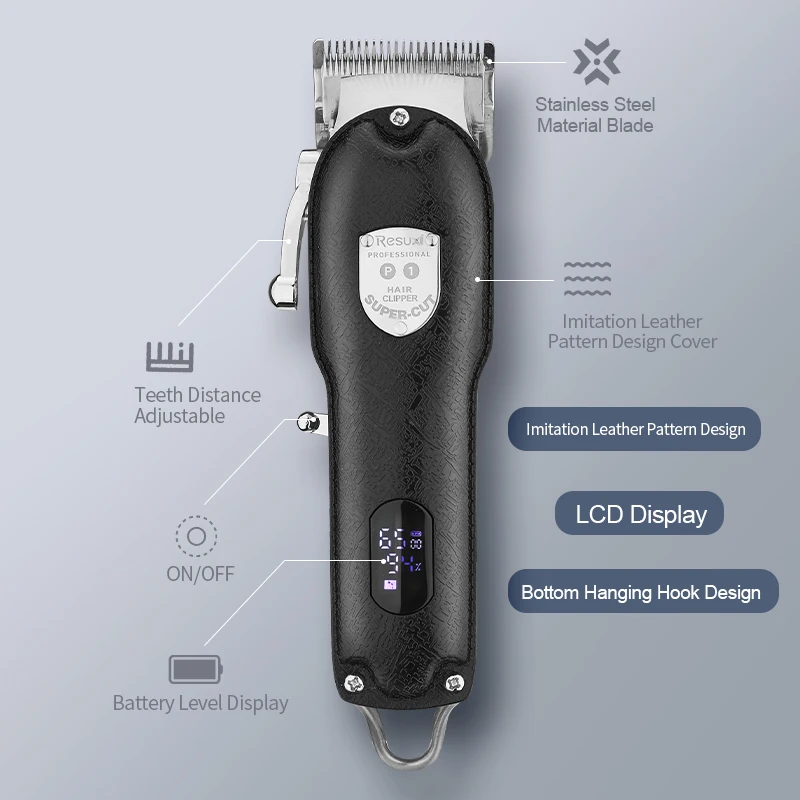 RESUXI Metal Cordless Clipper with Base ProLi Hair Trimmer Rechargeable Zero Gap Barber Cutter Men Shaver | Бытовая техника