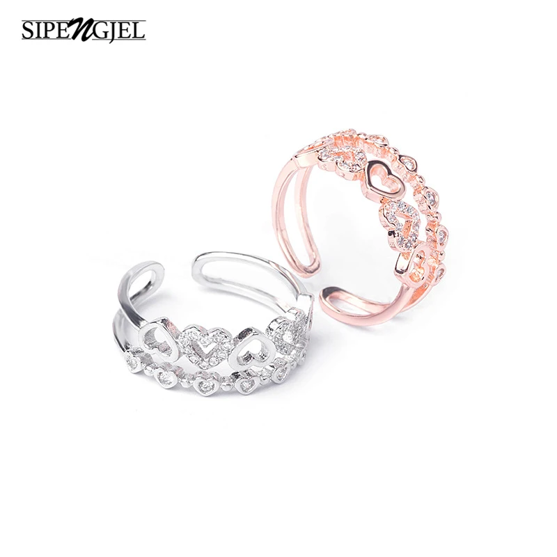 

SIPENGJEL Fashion Cubic Zircon Love Open Rings Korean style Heart Geometric Adjustable Rings For Women Korean Jewelry 2021
