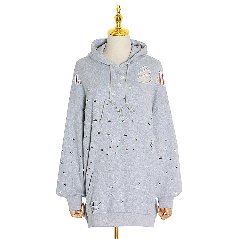 

VGH season new fashion women's fashion brand beggar clothing hooded hole vests loose pullover top women