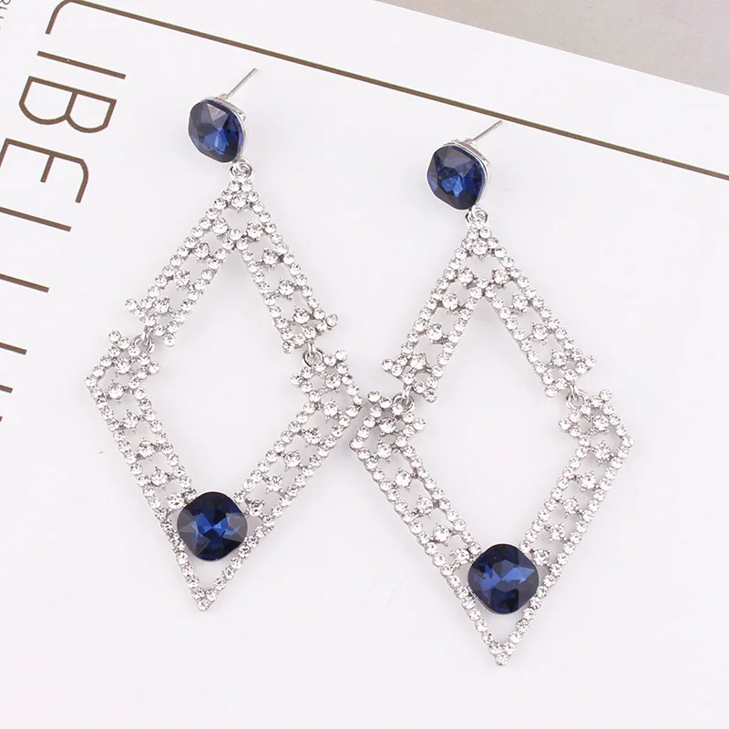 royal blue LUBOV зеленые акриловые висячие серьги, прямоугольные стразы, инкрустированные длинные квадратные висячие серьги с кристаллами, Модные женские ювелирные изделия, подарок - Окраска металла: royal blue