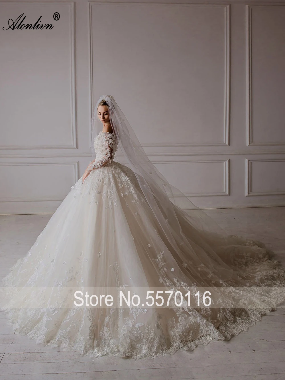 Женское свадебное платье с длинным рукавом и 3d аппликацией бисером|Свадебные