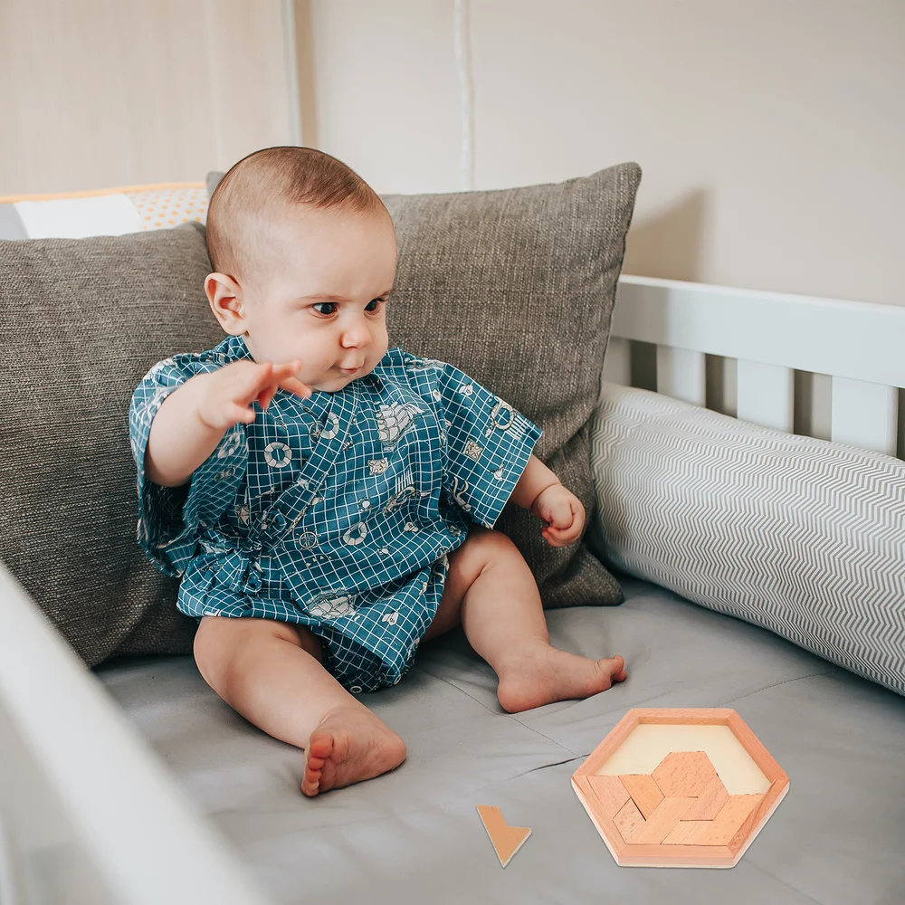 

1 Set Wooden Hexagon Puzzle Geometry Shape Pattern Blocks Brain Teaser