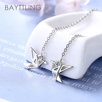 bayttling 100mm silver color elegant origami crane long tassel zircon drop earring for women fashion wedding jewelry gift