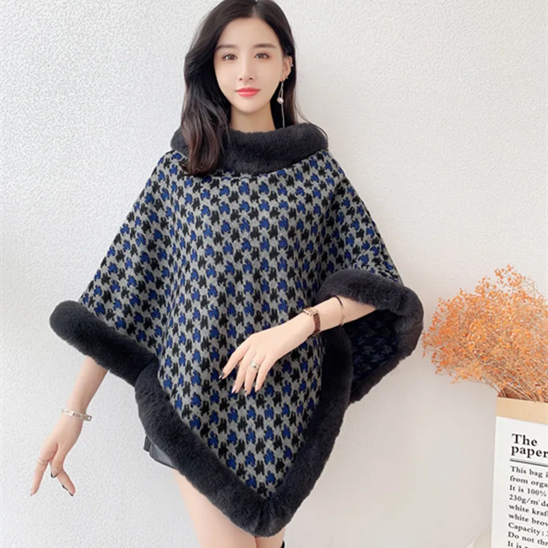 Женское зимнее теплое длинное пончо из искусственного кроличьего меха 7 цветов |