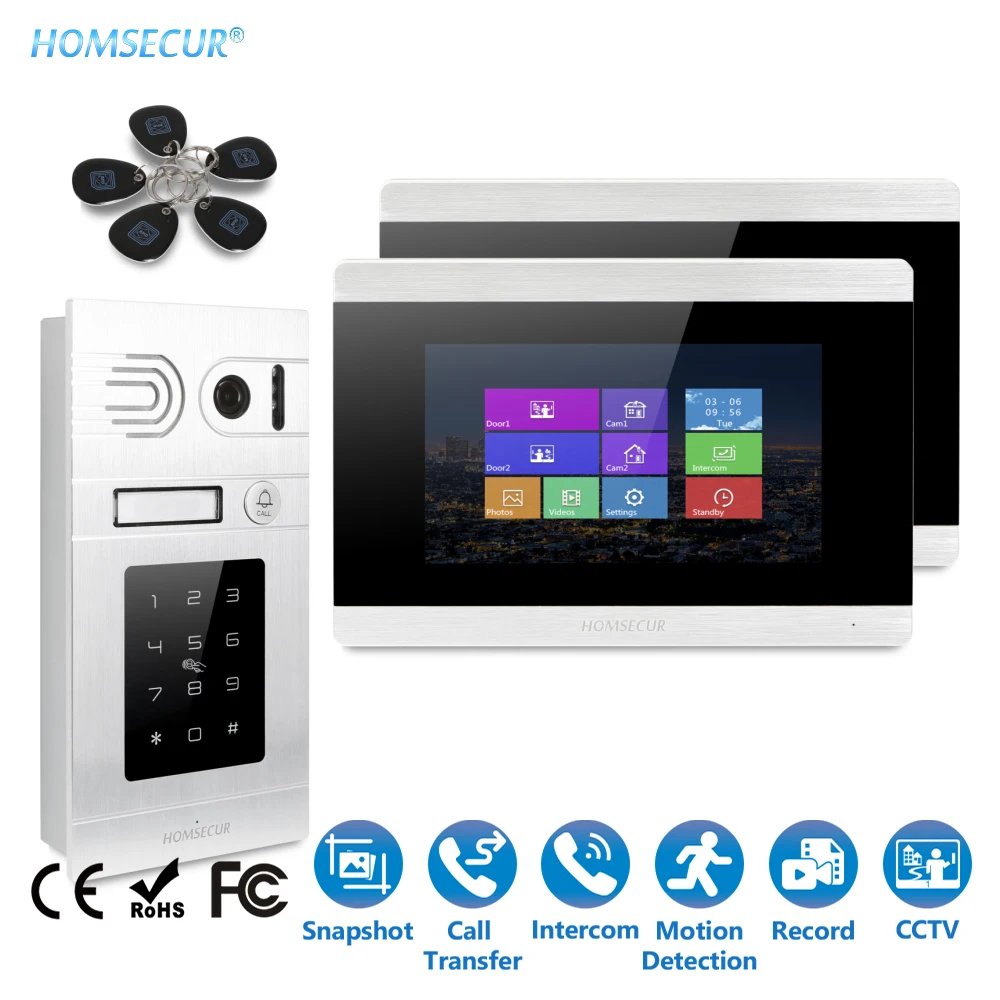 HOMSECUR 7 &quotВидеодомофон Система + Камера с Отпечатками Пальцев для Квартиры BC061-G