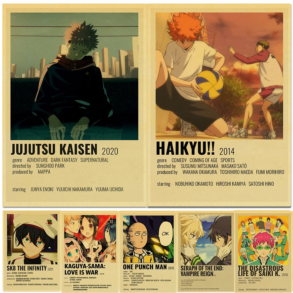 

Anime Collection Jujutsu Kaisen/The Promised Neverland/Haikyuu!! Retro Posters Wall Stickers Kraft Paper Home Decor Painting