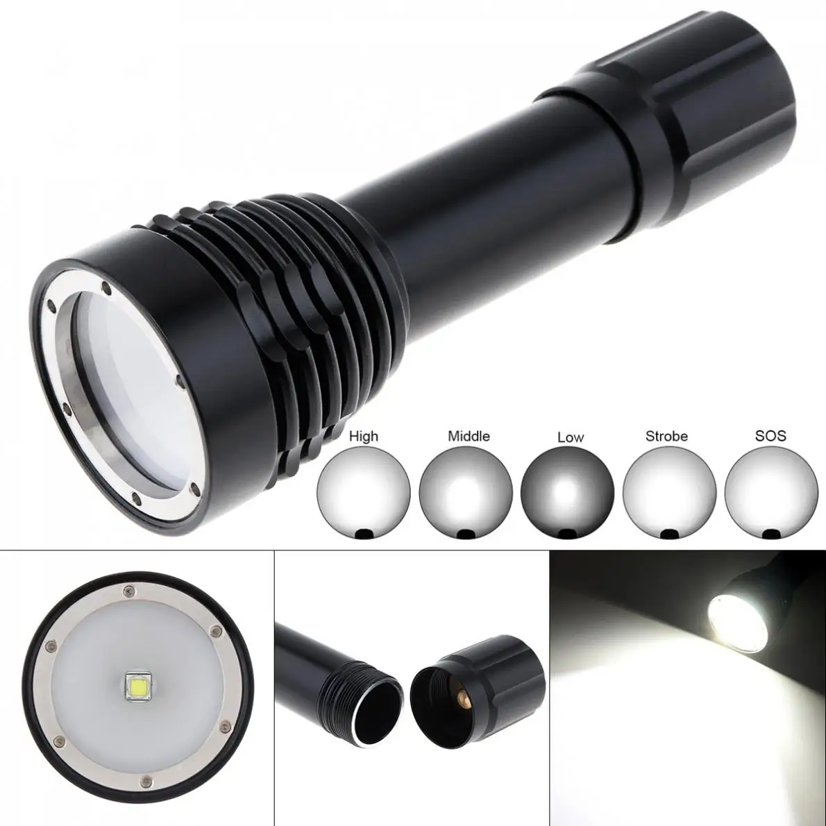 

XM-L2 LED Diving Flashlight Torch 18650 Underwater 100M Powerful Professional Underwater Video Searchlight Scuba Dive Light