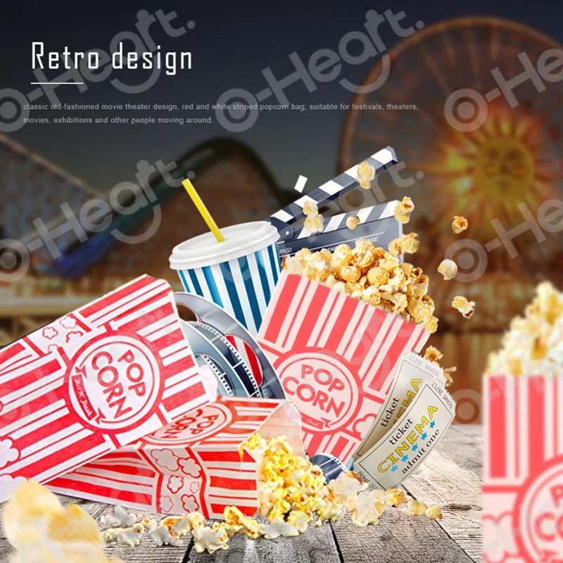 50 шт. Попкорн Сумки нарядное красно белое Полосатое Бумага обертка в упаковке