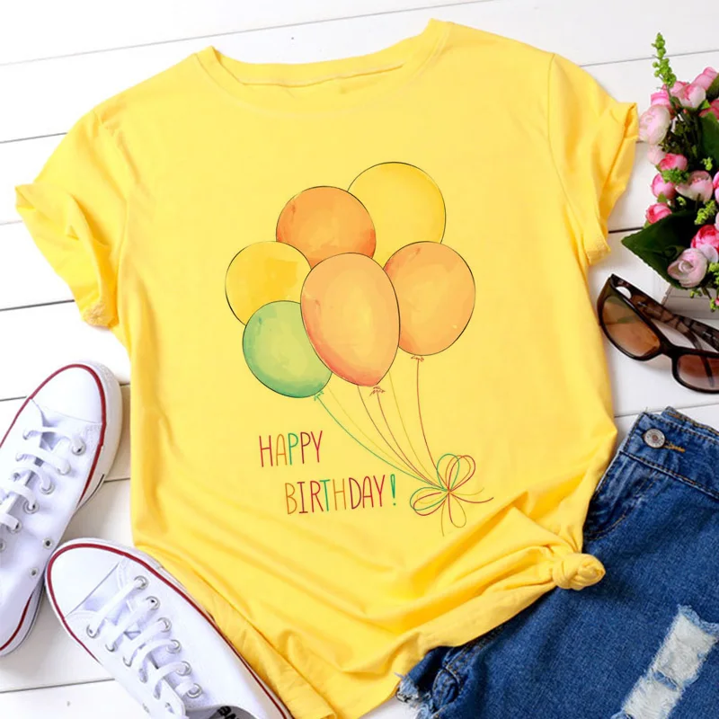 Футболка женская с цветочным принтом и воздушными шарами милая повседневная