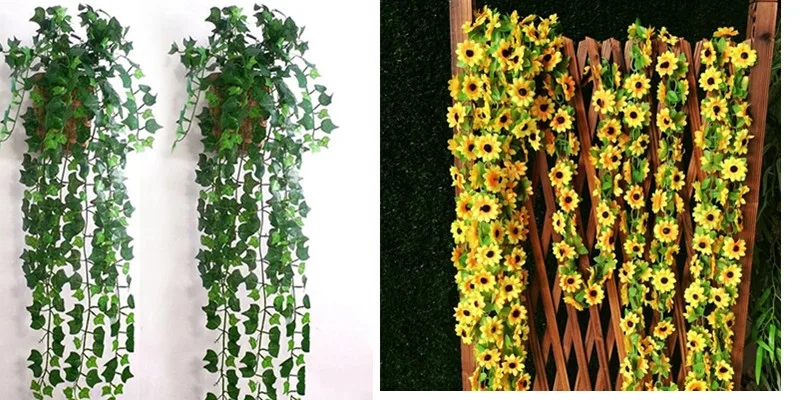 

1pcs Ivy Leaf and flower Fake Foliage Plants Vine Artificial Plants Green Garland Home Decor Wedding Decor 2.5m