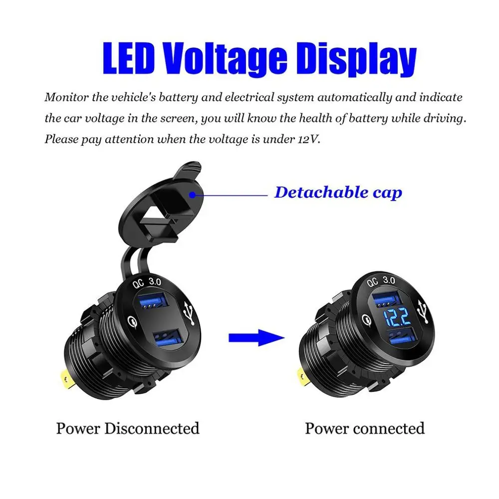Цвет автомобиля Зарядное устройство Алюминий сплав Qc3.0 двойной Usb кабель для