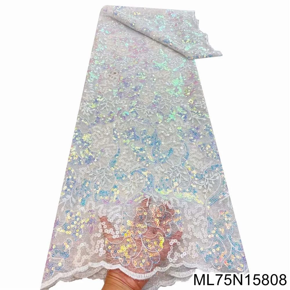 

Shinny Nigerian Lace Fabrics African French Lace Fabric 2021 High Quality Sequins Lace For Party Dress ML75N158/ML75N159