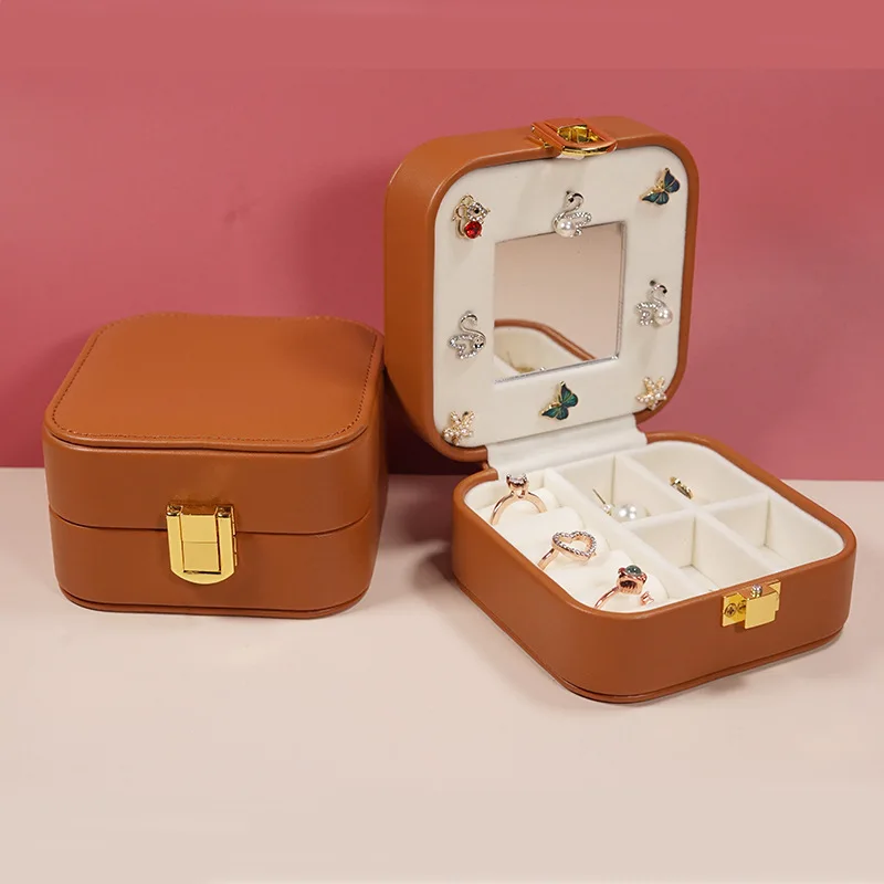 

New PU Leather Three-layer Female Small Jewelry Storage Box Ring Earrings Earrings Necklace Jewelry Box Storage with Lock