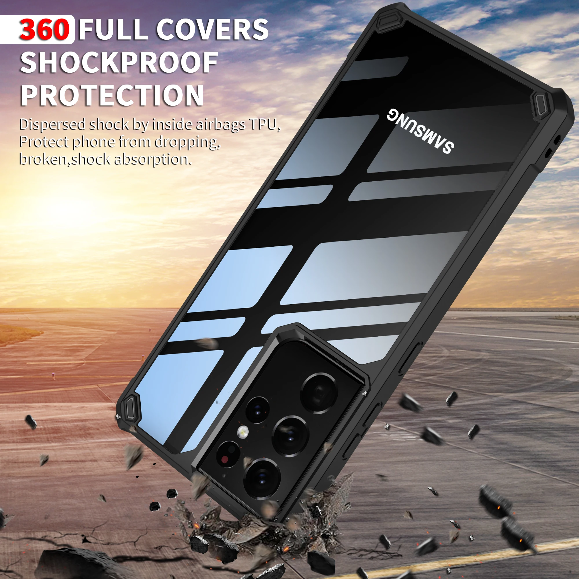 Clear Back Cover For Samsung Galaxy S21 FE Plus Ultra 5G Airbags Transparent Shockproof Case Coque Pouch