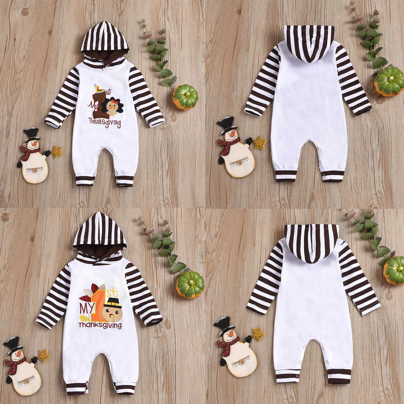 

Newborn Baby Girl Boys Suit Long Sleeve Thanksgiving Turkey Print Romper Hooded Suit Baby Clothes Conjuntos Para Bebé Комплекты