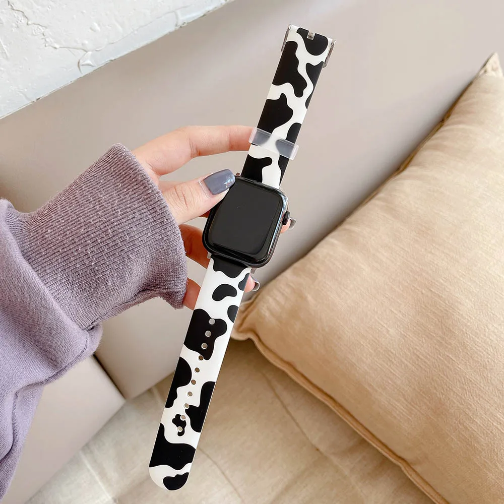 

Cartoon Cow Cute Watch Band For Apple iWatch Strap 40mm 42mm 44mm 38mm serie 3 4 5 6 SE IMD band Belt correa Watchband Bracelet