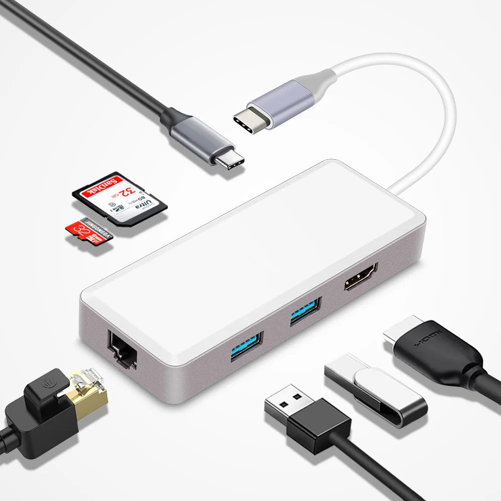 Адаптер Thunderbolt 3 type c для HDMI Ethernet RJ45 мульти USB 0 C зарядка TF sd карта Macbook Pro док