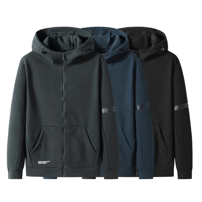 

2021 Men's Jacket Autumn Winter Sports Plus Size Cardigan Sweater Extra Large Fleece Jacket Loose Hooded Jacket Brand Men's Wear