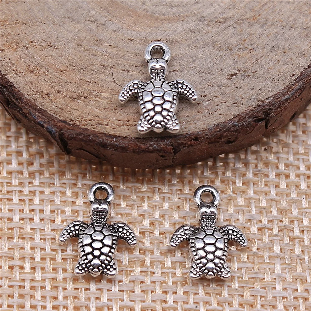 

free shipping 108pcs 10x13mm antique silver Sea turtle charms diy retro jewelry fit Earring keychain hair card pendant