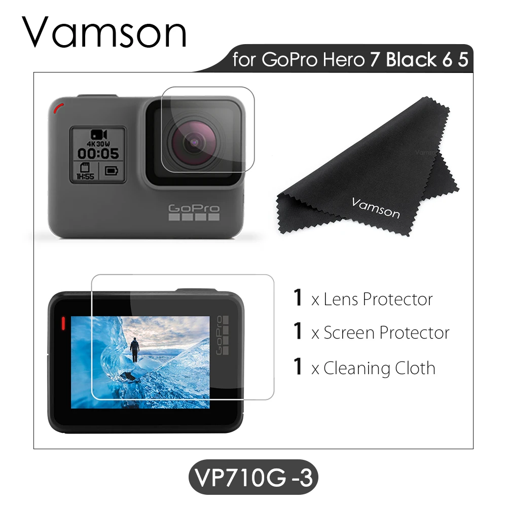 VP710G-3 Vamson для GoPro Hero 8 черный 7 6 5 Защита экрана для Go pro Hero7 черный объектив камеры аксессуары защитная Пленка чехол VP710G - Цвет: VP710G-3