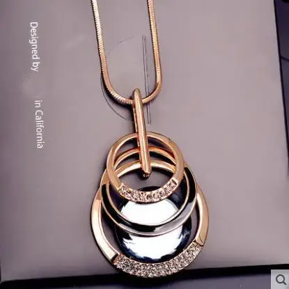 round gold BYSPT серебряное Золотое длинное ожерелье со стразами винтажное панк треугольное квадратное овальное Хрустальное стекло кулон ожерелье s женские ювелирные изделия - Окраска металла: round gold