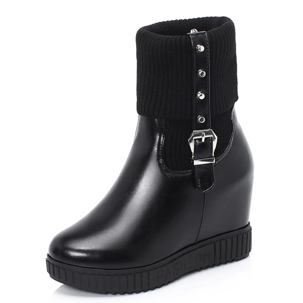 black pu DORATASIA/Большие размеры 33-43; новые модные женские туфли на платформе с ремешком и пряжкой, визуально увеличивающие рост; женские вечерние ботильоны для офиса - Цвет: black pu