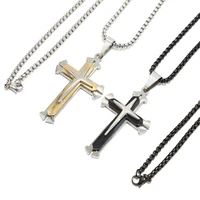 stainless steel 3253mm cross pendant necklaces charm trendy gold plated necklace 60cm chains for men jewelry gifts findings