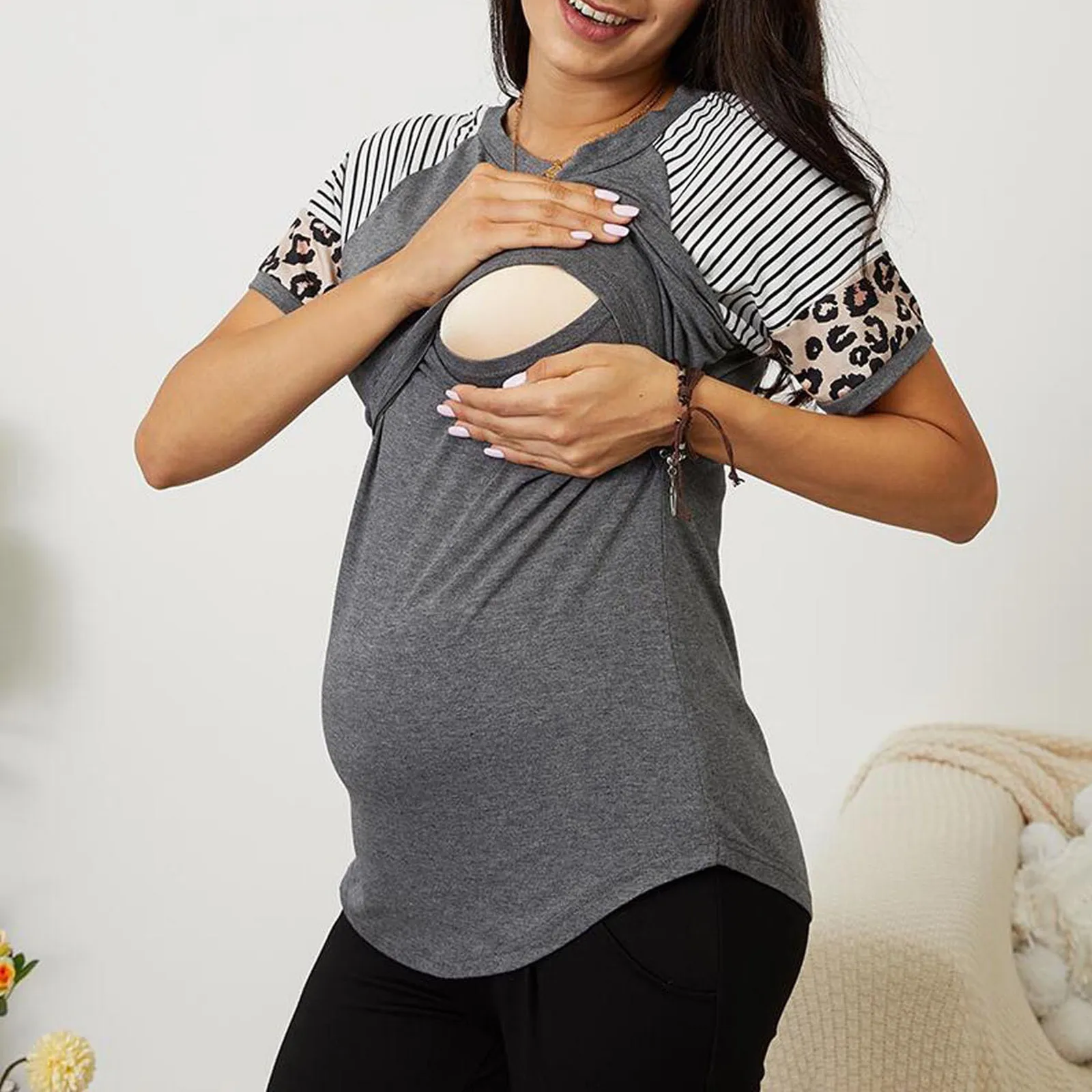 

Летняя футболка для женщин реглан футболка с длинными рукавами, повседневная одежда с О-образным вырезом с коротким рукавом 2020 модный Леопа...