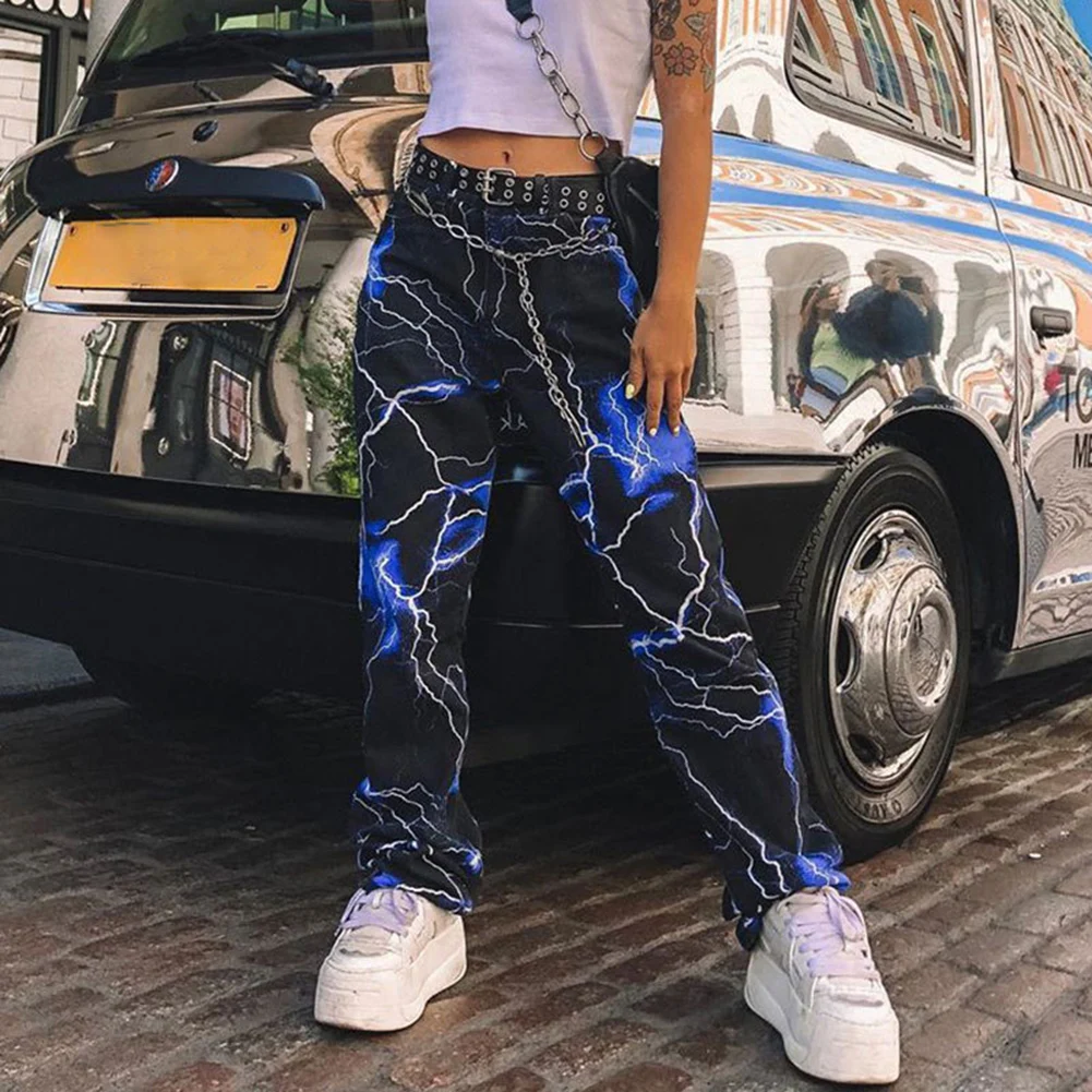 

Sweatpants Y2k Harem Pants High Waist Trousers Streetwear Lightning Pattern Printing Fashion Casual Straight Wide Leg Women's