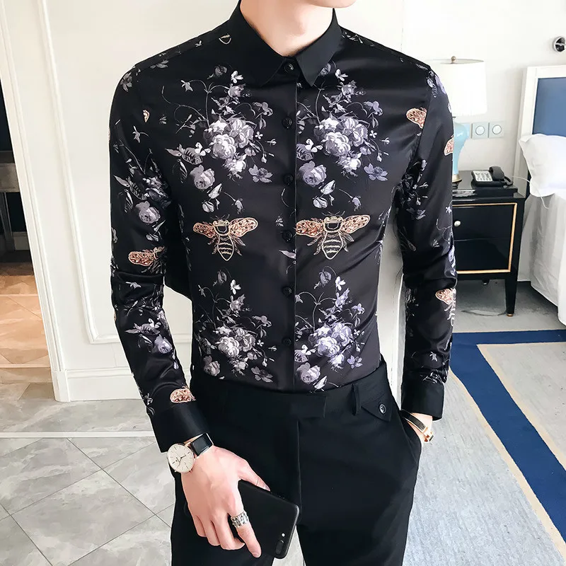 Золотая Пчела черный цветочный принт длинный рукав весна лето роскошная