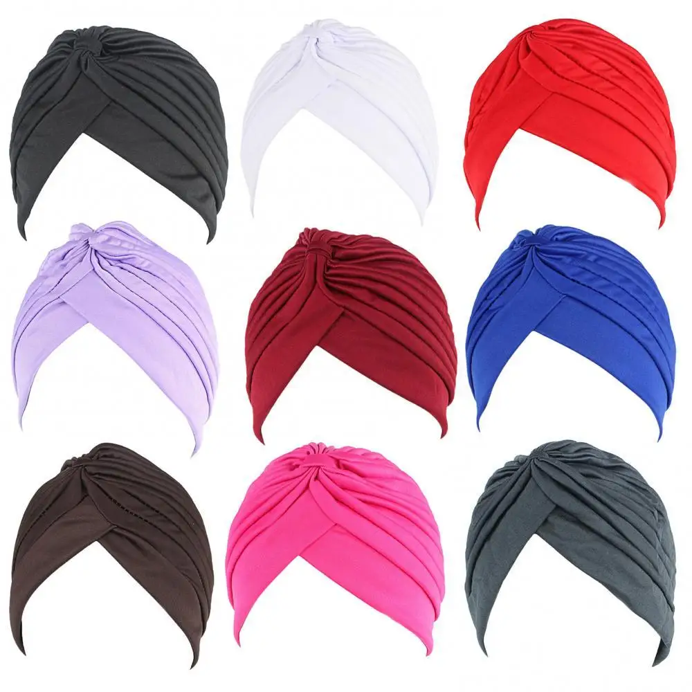 

Новая модная однотонная шапка унисекс из лайкры, тюрбан Baotou, скрученная шапка с оборками, Шапка-бини с химическими оборками, головной убор в ...