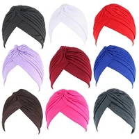 new fashion unisex solid color lycra hat turban baotou twisted ruffled hat chemical beanie headgear gift