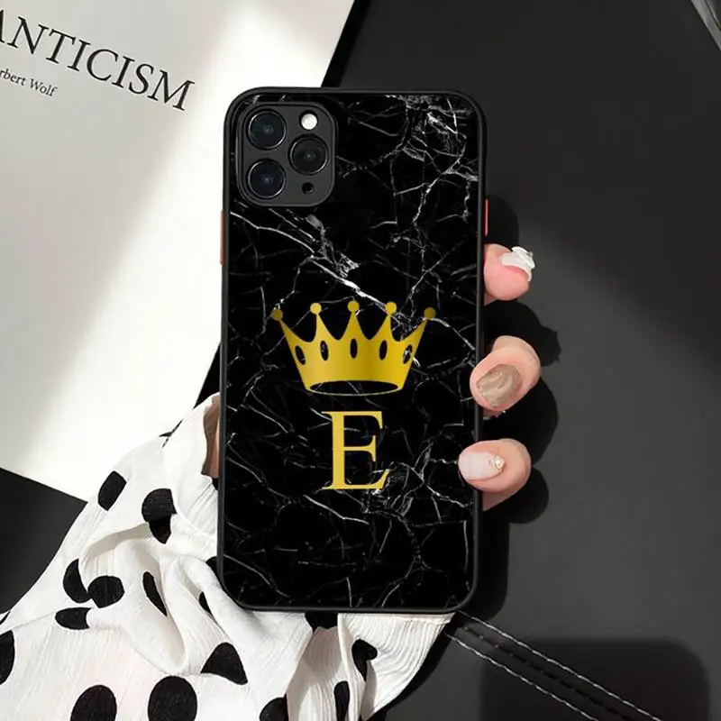 

Marble initials crown Phone Case matte transparent For iphone 7 8 11 12 plus mini x xs xr pro max cover
