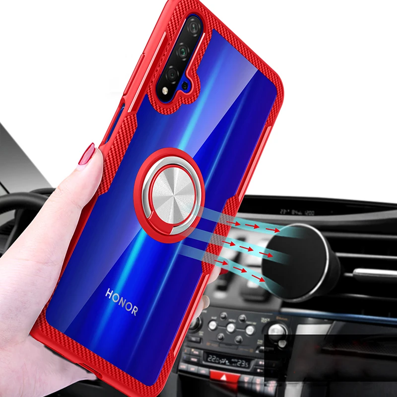 Transparent Car Holder Magnetic Ring Phone Case Metal+Silicone Cover On For Huawei Honor 20 Lite Pro Honor20 20Pro 64/128/256 GB | Мобильные